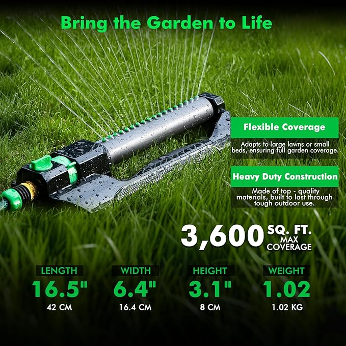 [2 Pack] RESTMO Heavy Duty Oscillating Sprinkler with Metal Base – Adjustable Flow Control Lawn Watering System Covers Up to 3600 Sq. Ft. for Garden Yard