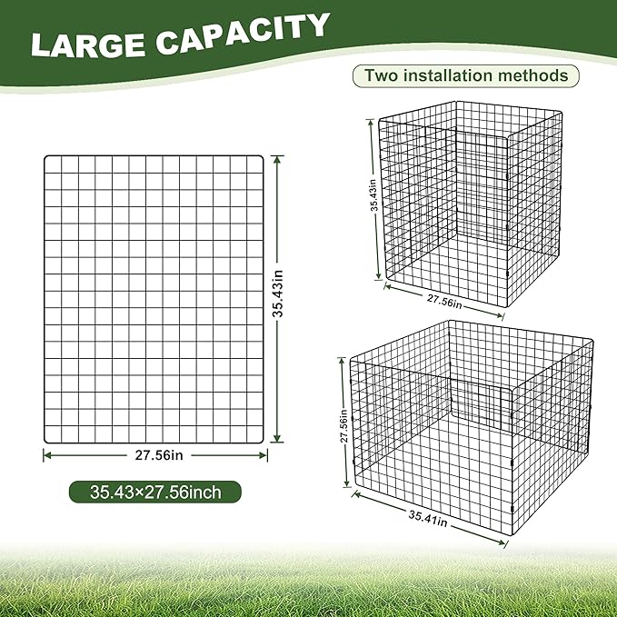 Large Compost Bin Outdoor Square Mesh Garden Wire Compost Bin for Stacking Leaves and Yard Waste Black 36X36X28 Inches