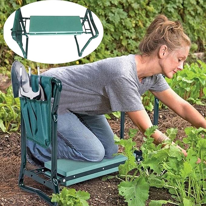 Garden Work Chair Garden Kneeler Seat Garden Bench Garden Stools Foldable Stool with Tool Bag Pouch Foam Pad Outdoor Portable Kneeler for Gardening ()