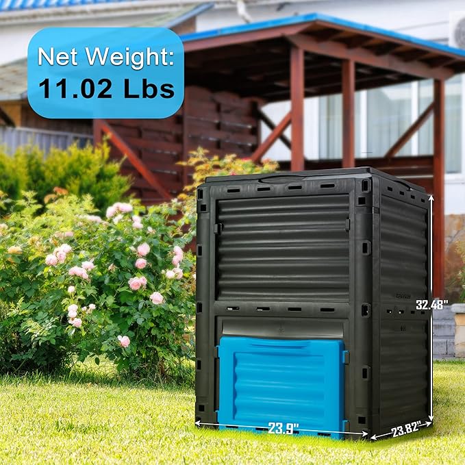 Garden Compost Bin 80 Gallon (300L) Large Outdoor Composter from PP MaterialComposting Box Easy Assembly &amp Many Vents Fast Creation of Fertile Soil Lightweight &amp Sturdy