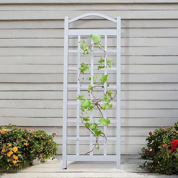 Dura-Trel Cambridge Vinyl Trellis Outdoor Plant Support Frame 28 x 75 White - Decorative Grid-Style Lattice for Climbing Vines &amp Flowers Use Against Walls Fences or Freestanding