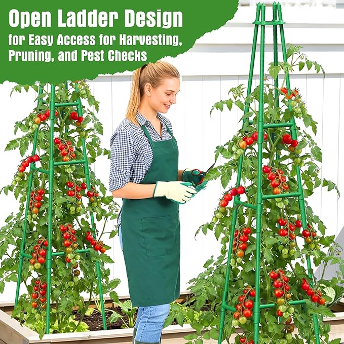 4 Pack 64 Tall Adjustable Obelisk Garden Trellis for Climbing Plants Rust-Proof Pe Coated Metal Plant Trellis Support for Raised Beds Potted Vines Cucumbers Tomatoes Indoor Outdoor Use (4 Pack)