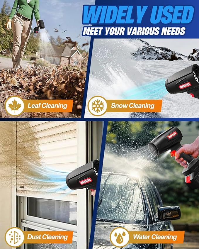 Cordless Leaf Blower with 2 X 4.0A 20000mAh Batteries Brushless Motor Lightweight Low Decibel Turbo Jet Blower with Pro Earplugs for Patio CleaningCar Blowing Water Blowing Leaves and Dust (Black)