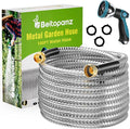 100 ft Garden Hose Stainless Steel Metal Water Hose with Nozzle Flexible and Durable Rust Proof No-Kink Heavy Duty Leakproof 3/4'' Brass Fittings Lightweight Hose for Patio Lawn