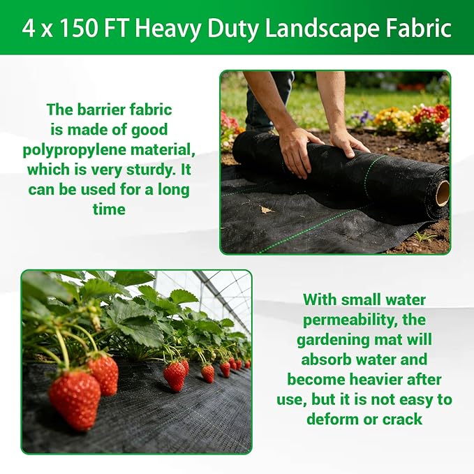 Weed Barrier Fabric Planting Cover - 4 x 150 FT Heavy Duty Landscape Fabric Ground Cover Block for Outdoor Planting
