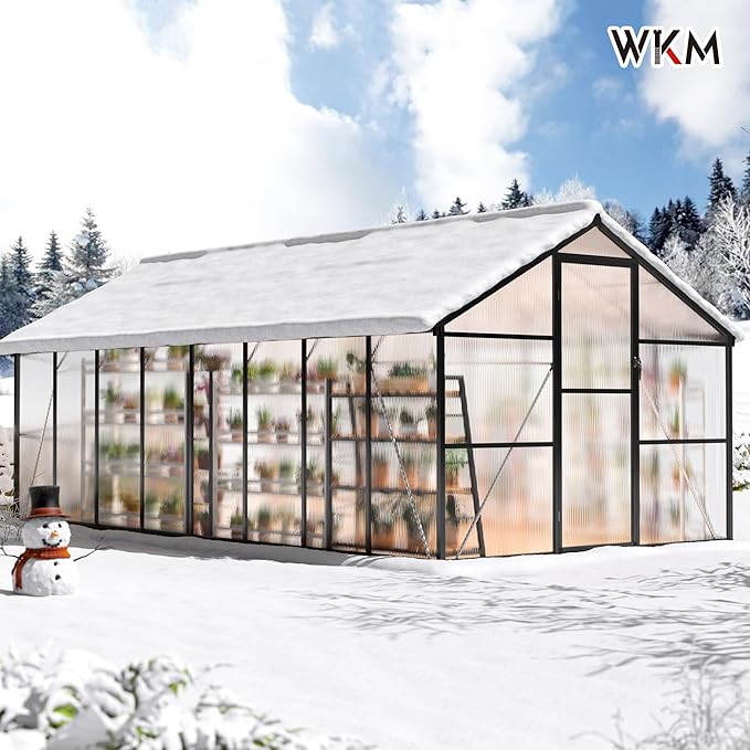 WKM 8x16 FT Greenhouse for Outdoors Polycarbonate Greenhouse with Roof Vent and Quick Setup Structure Aluminum Frame Black