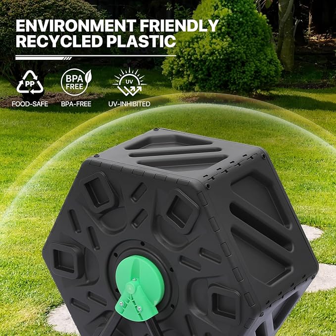 MoNiBloom 17 Gallon Single Compost Tumbler BPA Free Outdoor Light Weight Compost Bin w/Sliding Door All-Season Fast Working Rotating Chamber Composters for Garden Patio
