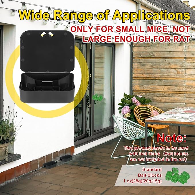 Qualirey 6 Pcs Mouse Bait Stations Mouse Stations with Keys Traps Keeps Children and Pets Indoor and Outdoor Only for Small Mice Bait Not Included (Black)