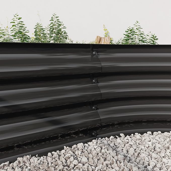 Generic Raised Garden Bed Outdoor Oval Large Metal Raised Planter Bed for for Plants Vegetables and Flowers Black