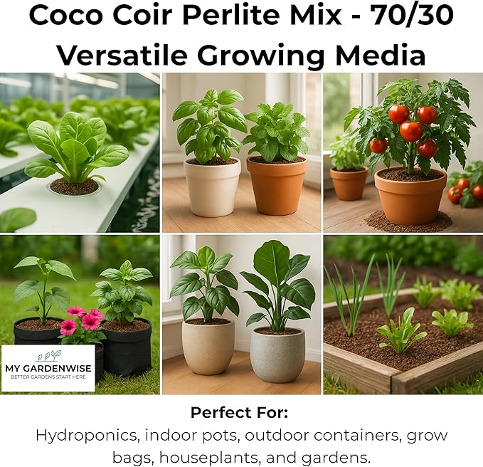 Coco Perlite - Coco Coir Perlite Mix - 70/30 Growing Media - Hydroponic Indoor &amp Outdoor Grow Bags &amp House Plants (15 quarts - 0.5 cu ft)
