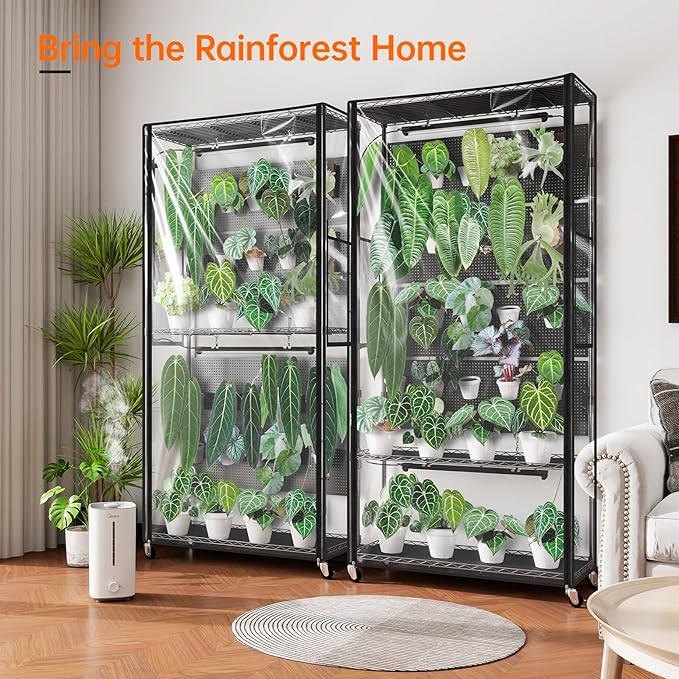 Bstrip Indoor Greenhouse Cabinet with Pegboard Indoor Greenhouse with Grow Light 4 Pack 96W Full Spectrum Plant Lights Ideal for Indoor Plant Foliage Plants 35.4x13.8x71