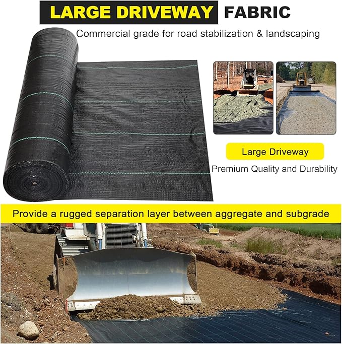 Driveway Fabric 6.5x300 ft - Commercial Weed Barrier Heavy Duty 3.5OZ Landscape Fabric for Road French Drain Erosion Control Construction Projects