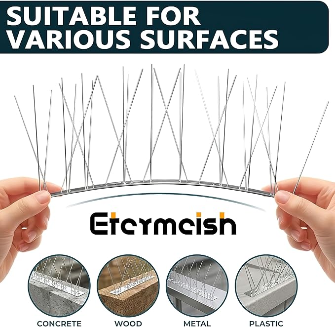 Stainless Steel Bird Spikes for PigeonsPre-AssembledAnti Bird Deterrent Spikes for Woodpeckers Squirrels RaccoonsWeatherproof Fence Spikes for Roof RailingPatio 9.84 Feet
