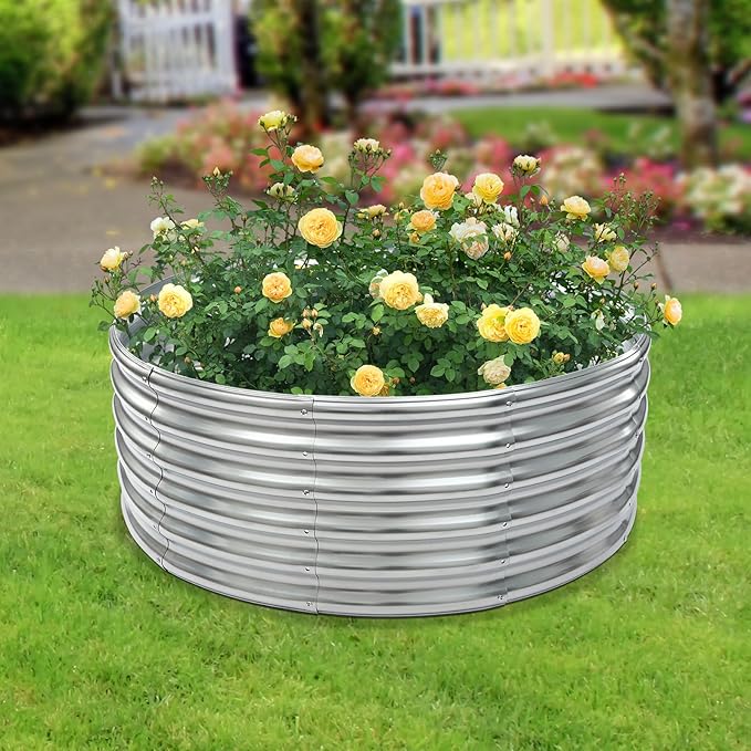 17 Tall 42 Raised Garden Bed Round Large Metal Galvanized Planter Raised Garden Boxes Raised Garden Beds for Planting Vegetables Flowers Herb (Silver)