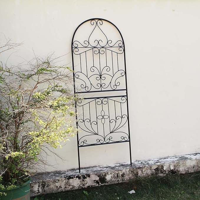 Trellis for Climbing Plants 59 H x 22 W Metal Unique Design Decorative Garden Structure Weather-Resistant Lattice Outdoor Decor Flowers Roses Vine Ivy Clematis Black Coating 1 Pack