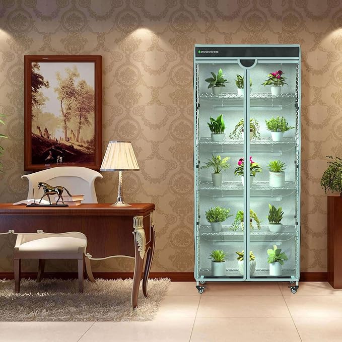 Indoor Greenhouse 6-Tier Plant Rack with Cover 5 T8 Grow Lights Thermometer &amp Timer – Seedlings Flowering Herbs &amp Vegetables Indoor Gardening Easy Assembly 30 W x 14 D x 72 H