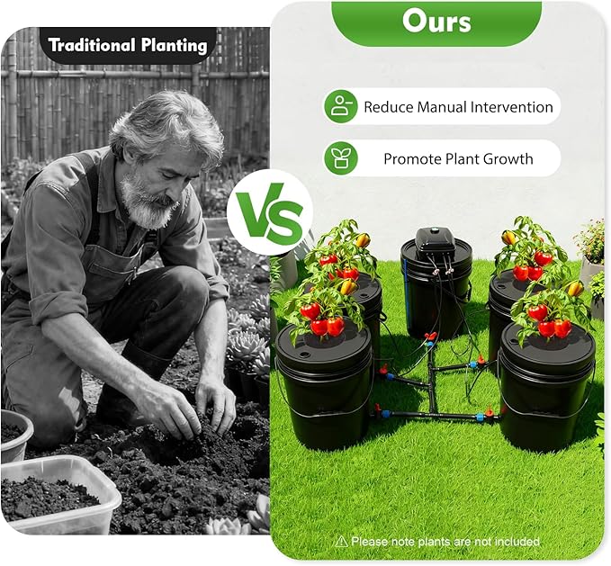 DWC Hydroponics Growing System Kit 5 Gallon 4 Buckets Recirculating Deep Water Culture and Top Drip Hydroponic System with Air Pump Air Stone for Indoor Outdoor Leafy Vegetables