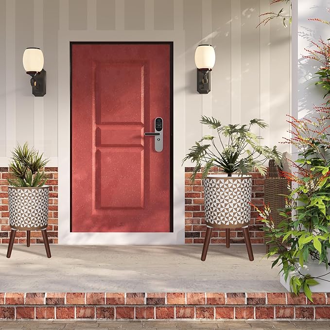 10 &amp 12 Inches Plant Pot with Stand Large Modern Standing Planters for Indoor Outdoor Plants with Drainage Holes Big Gold Floral Embossed Flower Pots with Legs