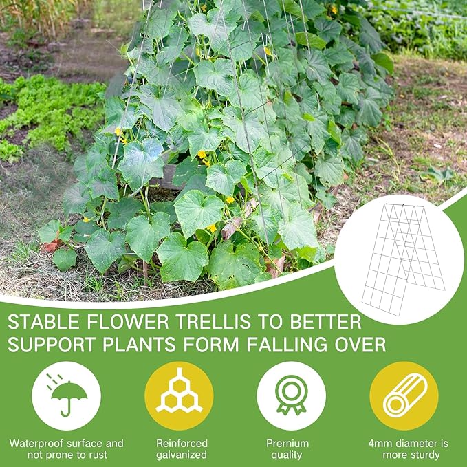 Foldable Cucumber Trellis for Raised Bed 35 x 18 A Frame Garden Trellis for Climbing Plants Vegetables Tomato Pea Grape Metal Cattle Panel Trellis with Gloves (2 Pack)
