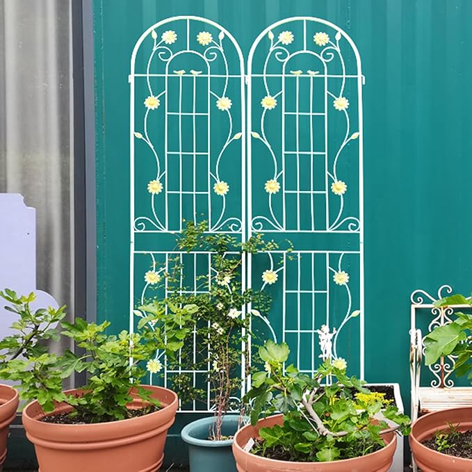 2 Pack 87 x 20in Garden Trellises Metal Garden Arch Trellis for Climbing Plants OutdoorRose VegetablesVines Cucumbers (Cream White)