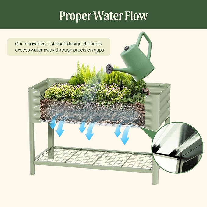 Elevated Raised Garden Bed-V Series 2' x 4' Garden Beds with Legs &amp Storage Rack for Patio Porch 700 Lbs Weight Capacity Outdoor Planter Boxes for Gardening Herbs Vegetables Flowers Olive Gree