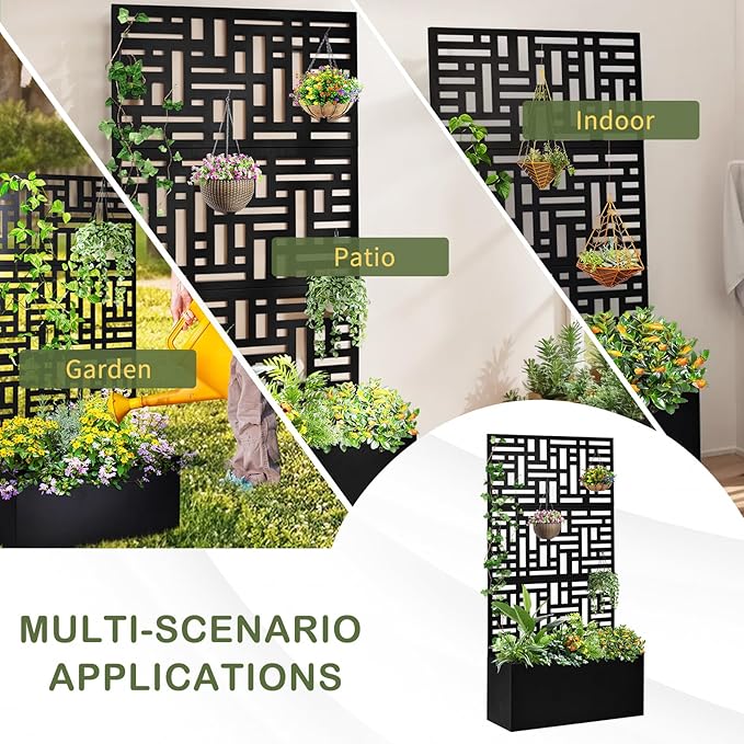 48 Outdoor Garden Flower Standing Planter BoxMetal Planter Raised Garden Trellis BedIndoor Outdoor Flower BedVertical Flower Pot Standwith Drainage Holesfor Patio Porch Yard Balcony (Black)