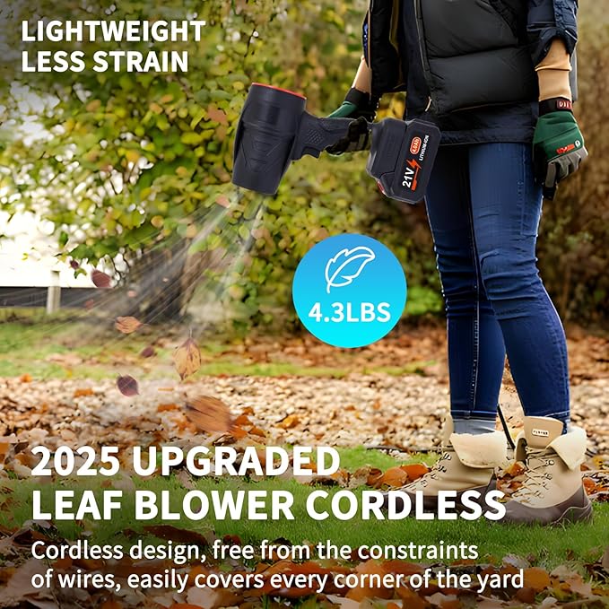 Leaf Blower Cordless Powerful Handheld Electric Blower with 2×21V Batteries Lightweight Leaf Blower for Lawn Care Patio Leaves Snow &amp Dust Removal (Leaf Blower Cordless)