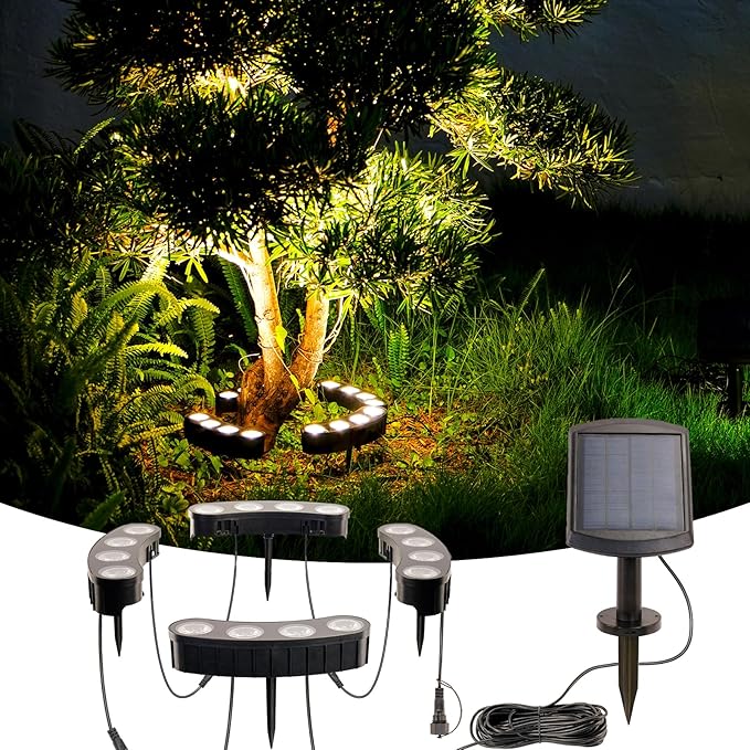 Solar Palm Tree Lights Outdoor 2000MAH Ring LED Landscape Uplights for Tree IP65 Waterproof 2-In-1 (Sticked&ampTied) Upgraded COB Flood Spotlights for Pathway Garden Yard Decor（Warm-White）