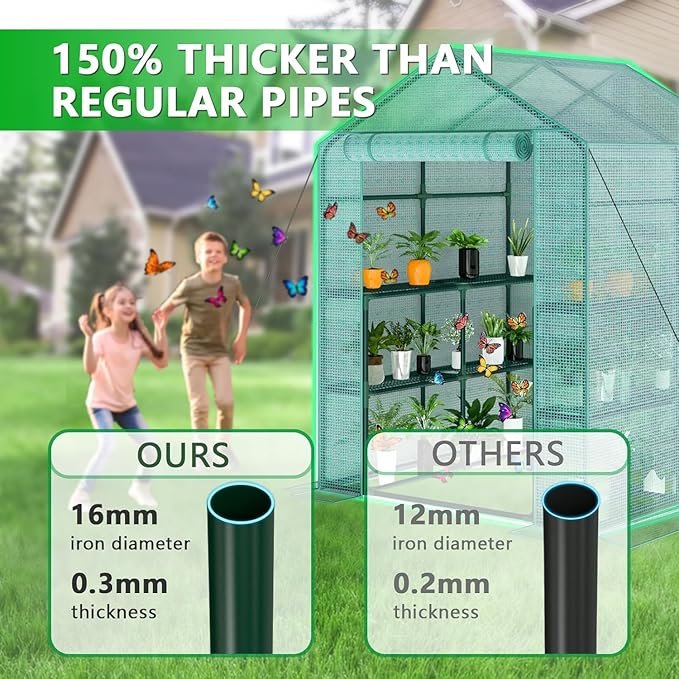 Greenhouse 57 x 57 x 76'' Greenhouses Plant Tent for Outdoors Durable Grow Kit with Window Thicken PE Cover 3 Tiers 8 Shelves Heavy Duty Walk in Green Houses for Indoor Backyard Outside