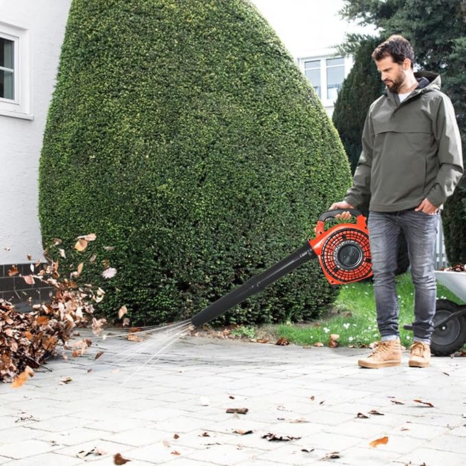 Gas Leaf Blower 3.6HP 2 Stroke Backpack Gas Blower 665CFM High-Velocity Airflow Grass Lawn Blower Air Cooling Gasoline Backpack Grass Blower Snow Blower for Efficient Lawn (26CC Red)