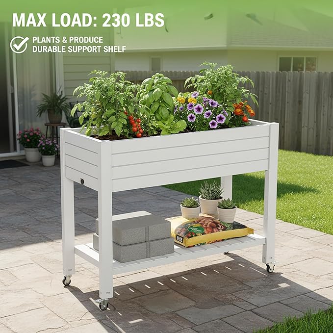 2.8' Height Elevated Raised Garden Bed Outdoor with Wheels Easy Assembly Resin Planter Box for Vegetables/Herb/Fruits Best Choice for Backyard Patio Balcony (Ashen) 2pc
