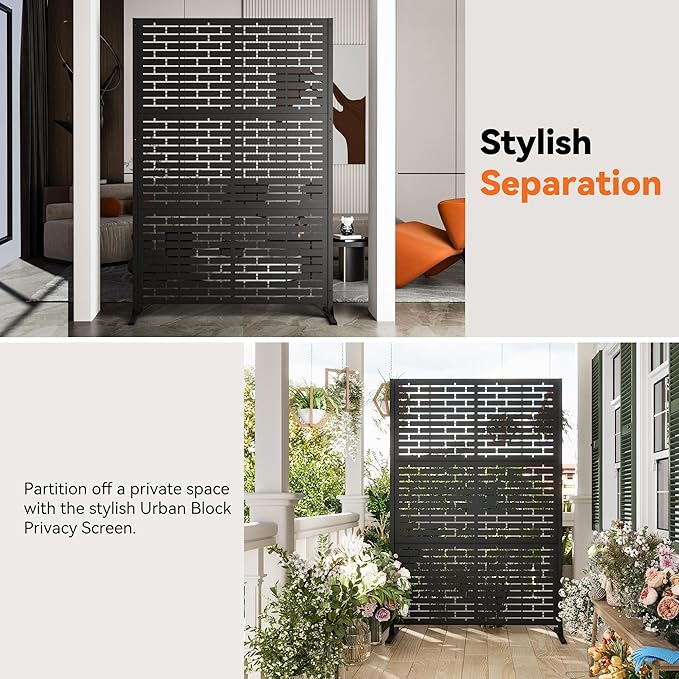 Modern Shade 4x6 FT Metal Privacy Screen with Artistic Modular Designs Decorative Patio Privacy Fence &amp Garden Divider Freestanding Outdoor Metal Fence Panel Weather-Resistant (Urban Block)