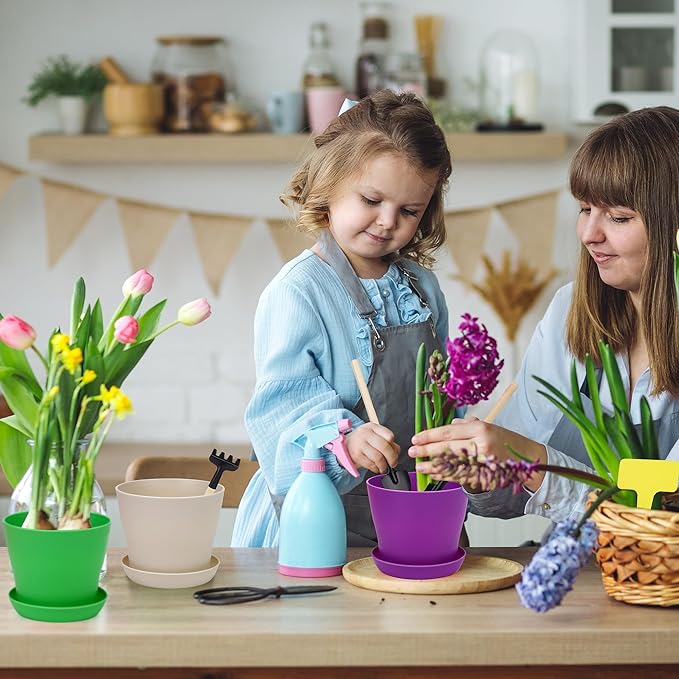 48 Pack Plastic Planters 5.5 Inch Flower Plant Pots Indoor Set Thickened Seedling Nursery Pots Seed Starting Pots with Drainage Holes Saucers Mini Garden Tool for Home Office Garden Multicolor