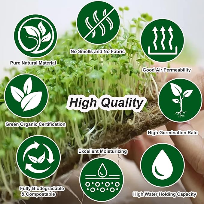64PCS Microgreens Kit 5 X 5 Hydroponic Sprouting Pads Microgreen Grow Mat Indoor Organic Production for Microgreen Starter Tray Wheatgrass Sprouts