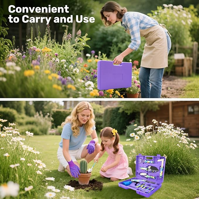 Garden Tool Set 17-Piece Garden Tools with Floral Print 304 Stainless Steel Garden Tools Set Gardening Kit Gardening Gifts for Women Blue