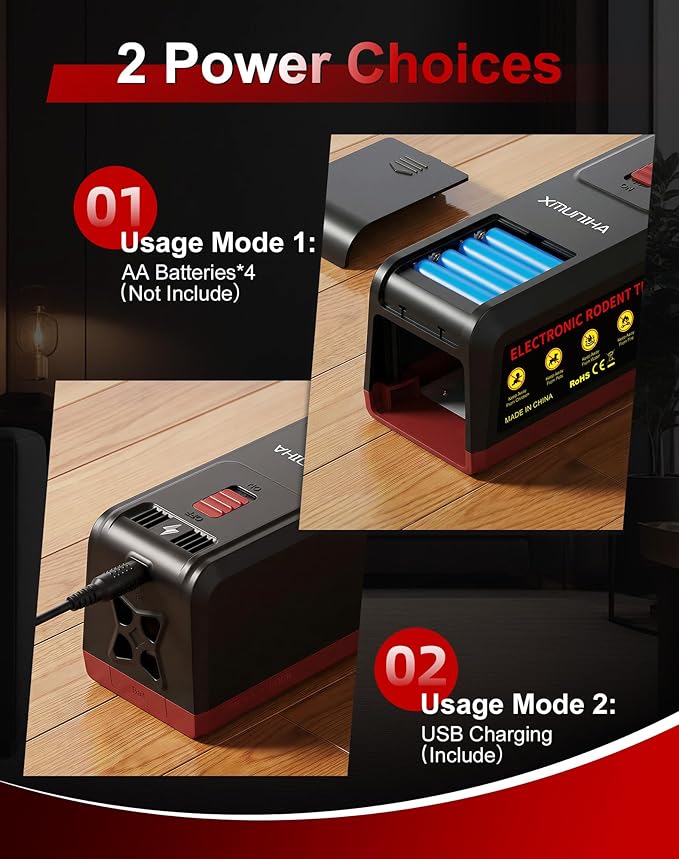 Electric Mouse Trap Zapper Large High Voltage Instant Kill Rat Trap Reusable Humane Mouse Trap No-Touch Electronic Mice Traps Effective Mouse Traps Indoor for Home Kitchens Garages Red 1PCS