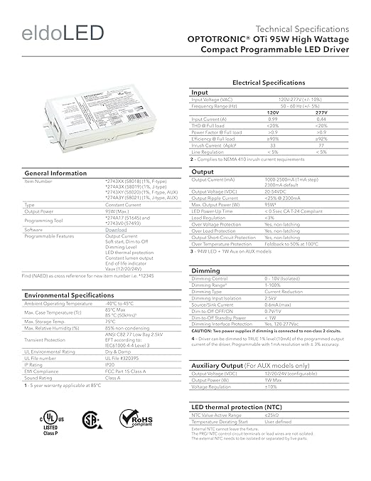 eldoLED | *274a3x OTi95W/120-277/2A5 DIM-1/J | LED Driver | Replacement for 58019 Osram