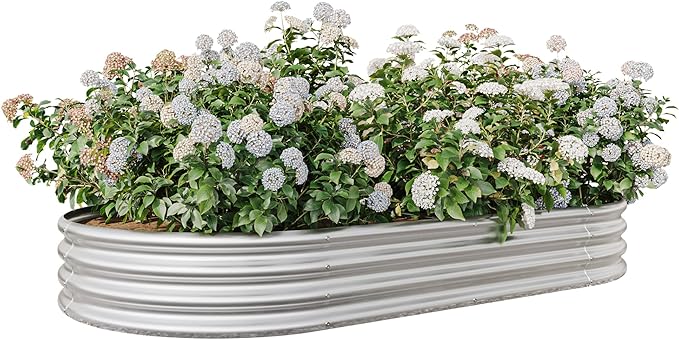 Oval 88.99x44.68x11.42 Galvanized Metal Raised Garden BedRaised Bed Garden plantersPlanter Boxes: 27 cu. ft Soil Anti-Rust Ideal for Outdoor Flower Beds &amp Gardening (Silver)