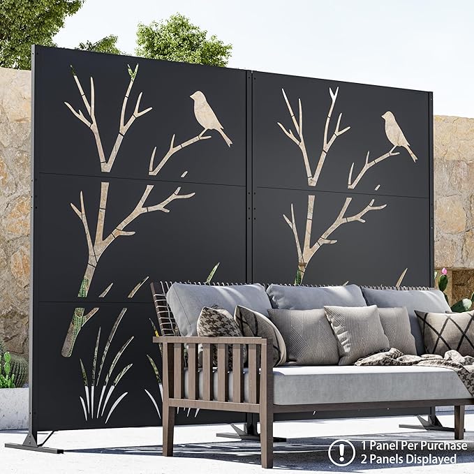 Modern Shade 4x6 FT Metal Privacy Screen with Artistic Modular Designs Decorative Patio Privacy Fence &amp Garden Divider Freestanding Outdoor Metal Fence Panel Weather-Resistant (Perch &amp Meado