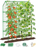 Cucumber Trellis for Climbing Plants Outdoor A-Shape Garden Trellis for Raised Bed Metal Plant Trellis with Garden Netting for Flower Vegetables Pea Grape (51 * 17.7 * 65inch(L*W*H))