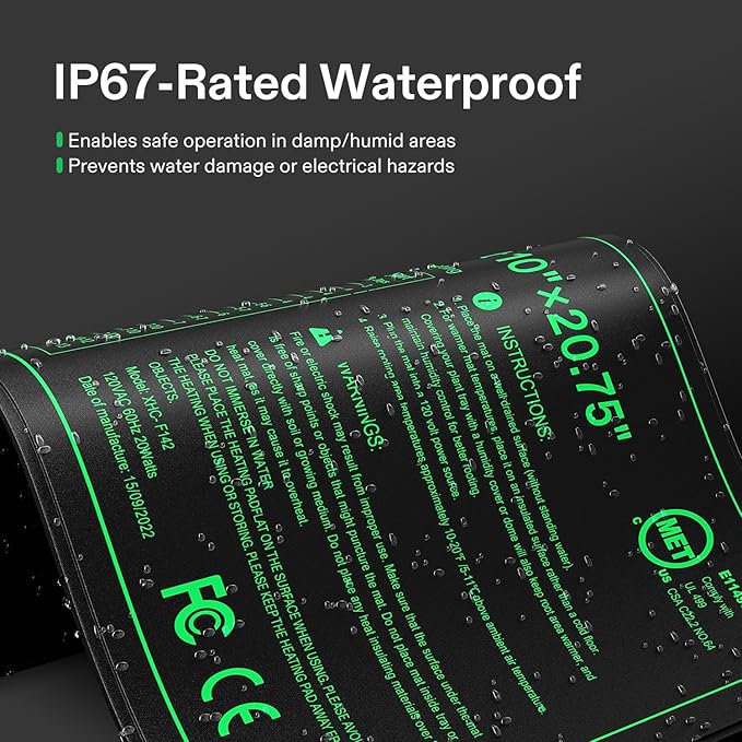 VIVOSUN 10x20.75 Seedling Heat Mat with Built-in Temperature Controller UL &amp MET-Certified Waterproof Plant Heating Pad for Germination Hydroponics Brewing Breeding and Greenhouses (Pack of