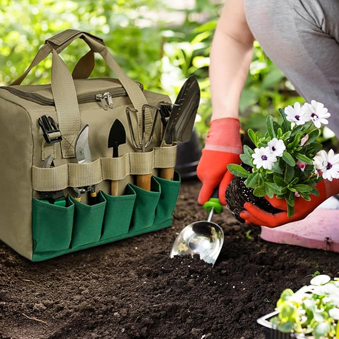 Folding Garden Stool with Detachable Storage Bag Multi-Pocket Portable Gardener Tool Seat for Adults