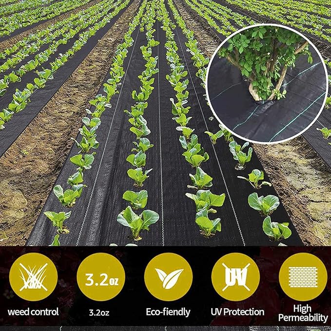 Landscape Fabric Weed Barrier Fabric Dual-Layer Premium 3.2oz Geotextile Mulch for Landscaping Weed Block Control Gardening Mat Fabrics Ground Cover (Size : 0.8x200m/2.6x656ft)