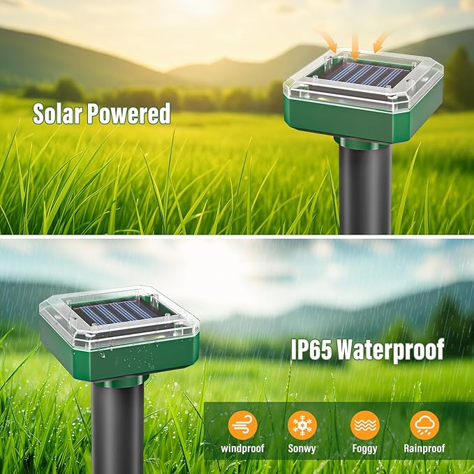 Solar Powered Mole Repellent 10-Pack Snake Vole Repellent Outdoor Gopher Repellent Ultrasonic Solar Powered for Lawn Garden Waterproof Get Rid of Moles Groundhog Chipmunk Repellent