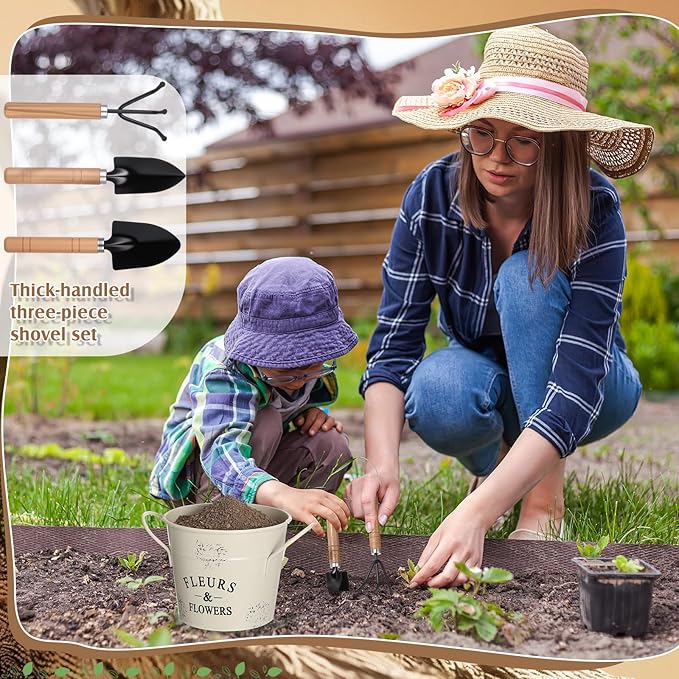 Tarpop Garden Tool Set Christmas Plant Whisperer Gardening Gifts for Women 7 Pcs Vegetable Planting Tool Kit Cap Canvas Apron Gloves Soil Scoop Transplant Trowel Cultivator Flower Tub(Brown)