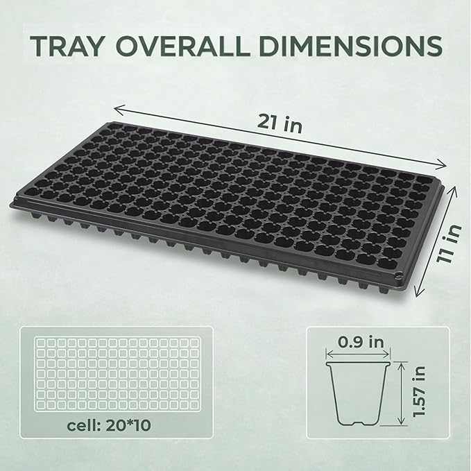 Gardzen 10 Pack 200 Cell Seed Starter Trays 1.5 Deep Plug Tray for Seedlings Durable Seedling Trays with Drainage Holes Fit Standard 1020 Drip Tray