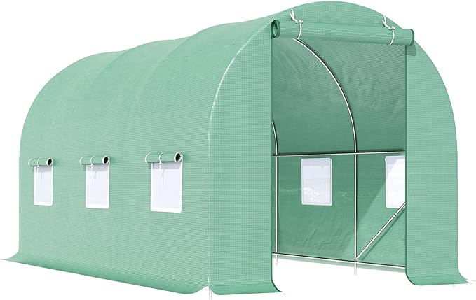 【LuckyNote】 15' x 6' x 7' Walk-in Tunnel Greenhouse Garden Plant Growing House with Door and Ventilation Window Green