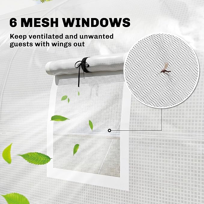 Outsunny 10'x11'x6' Walk-in Tunnel Greenhouse with Shelves Mesh Door and Windows Plant Hot House with PE Cover Outdoor Green House for Patio Lawn Garden White