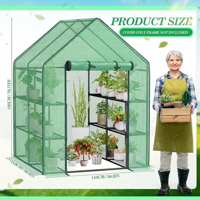 Frienda 2 Pack Walk in Greenhouse Replacement Cover 56 x 56 x 76 PE Gardening Greenhouse Cover with Roll Up Zipper for Outdoor Cold Frost Protection Rain Wind Proof (Frame Not Included) (Green)