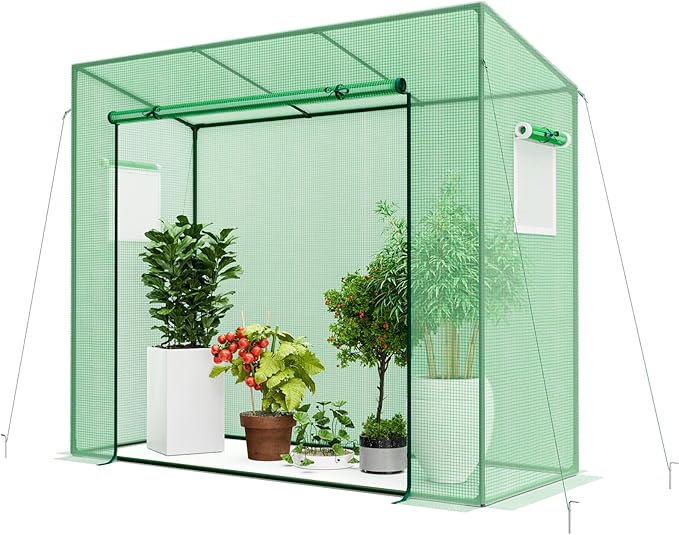 Happygrill Mini Greenhouse Walk-in Greenhouse w/PE Cover 4 Wind Ropes &amp Ground Stakes Roll-up Zipper Door Double-Layer Screen Windows Portable Small Greenhouses for Outdoors 6.6 x 2.5 x 5.6